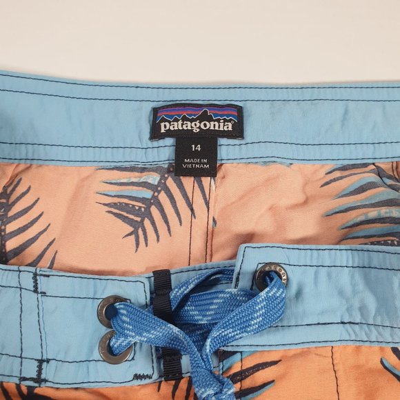 Patagonia Boys Size 28" Waist Swim Board Shorts Lace Closure Vacation Logo Beach - Picture 5 of 5